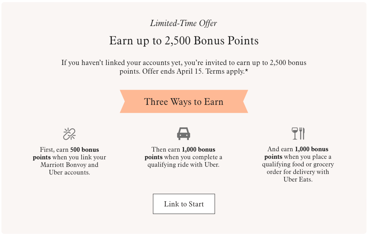 A beige background with details about linking your Uber and Marriott acounts