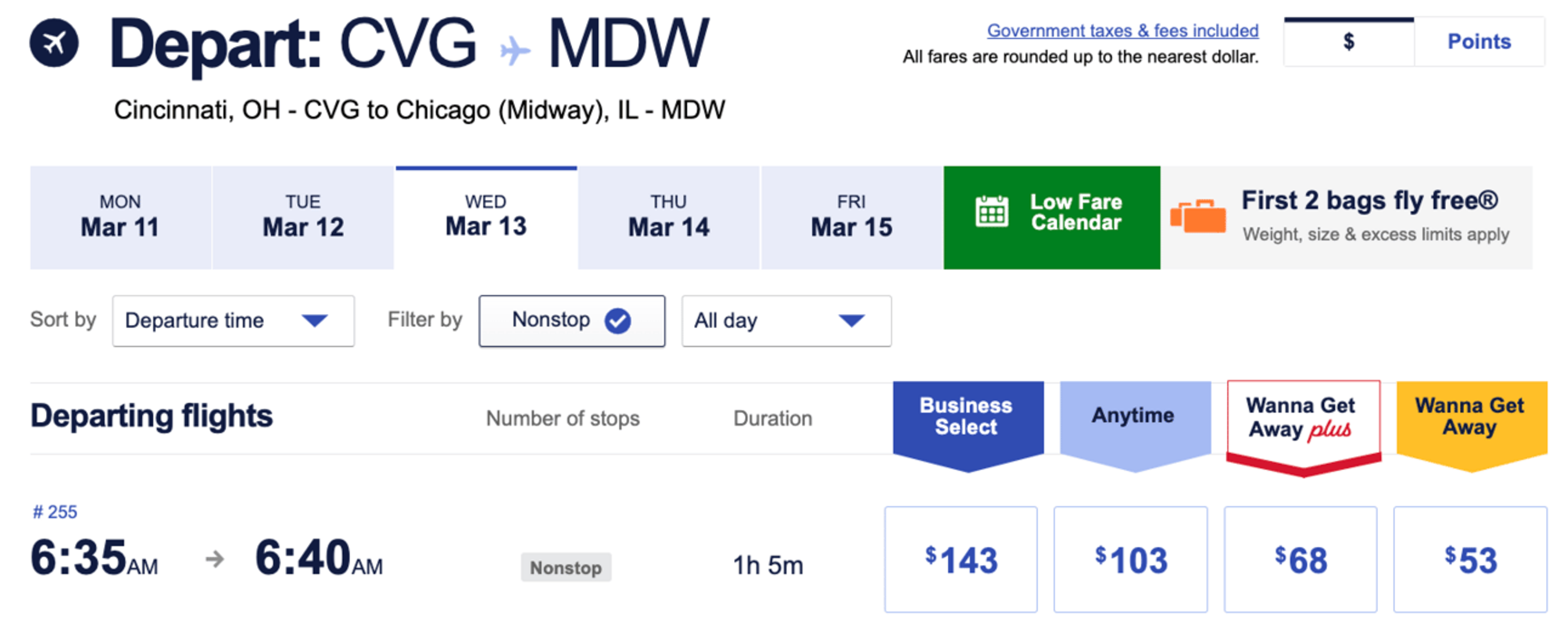 An example of a cheap Southwest flight to do a mileage run with