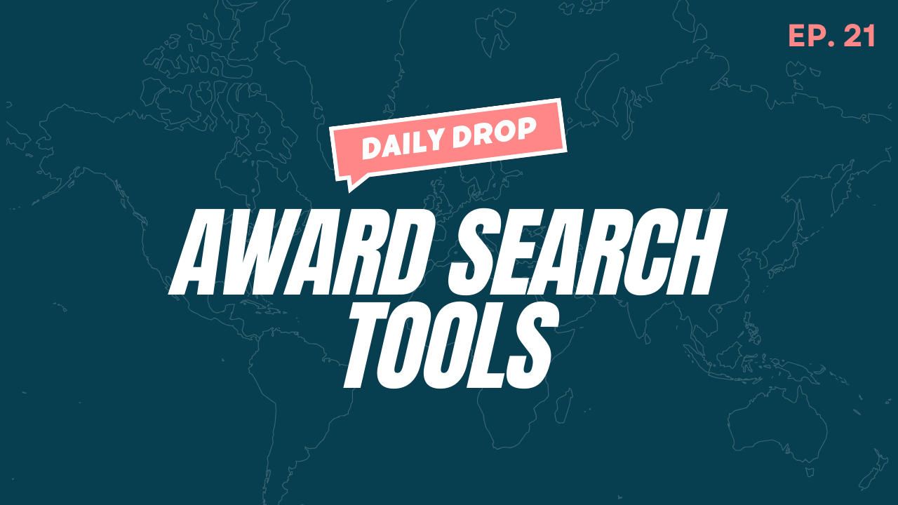 Blue map background with "Daily Drop Award Search Tools" text overlay