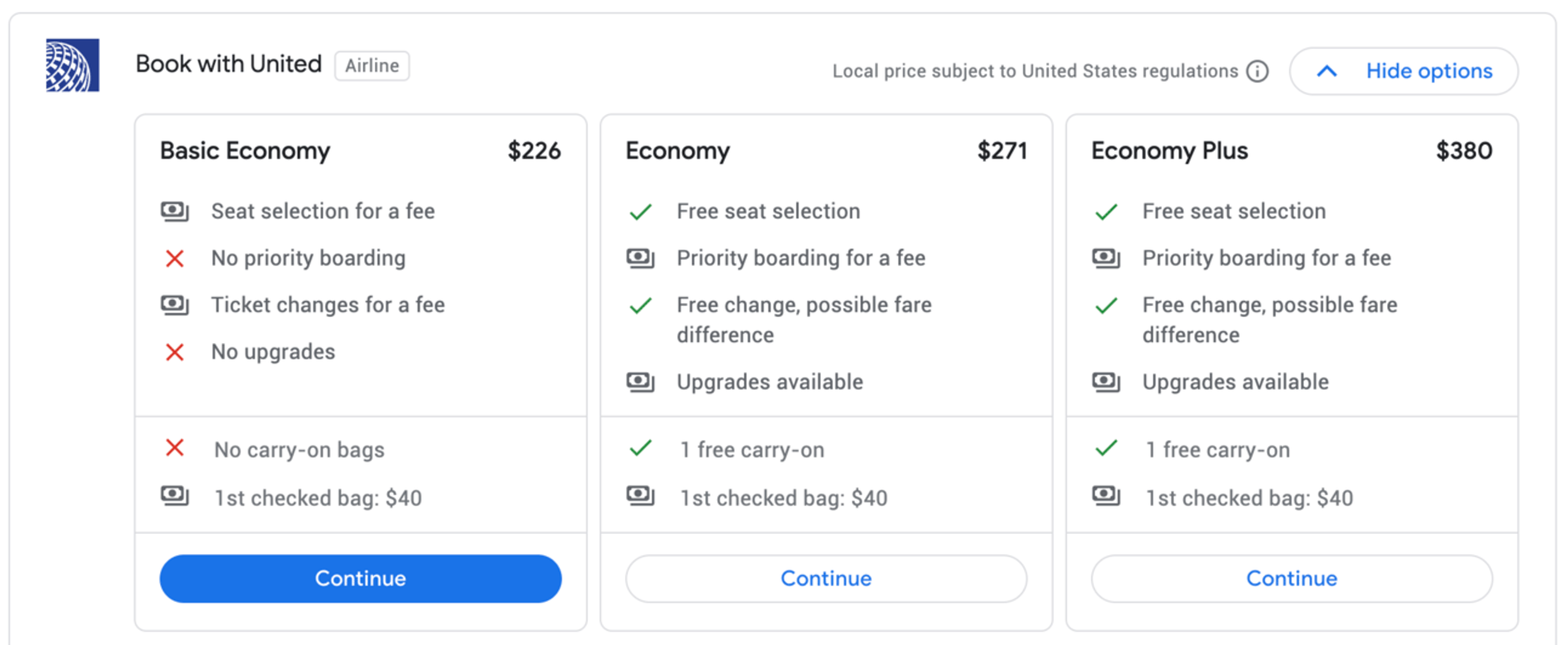 United flight from SJU-EWR for $226