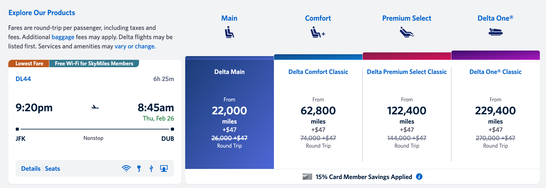 New York to Dublin for 22,000 Delta miles round trip