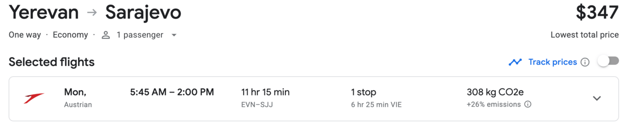 An expensive flight from EVN to SJJ