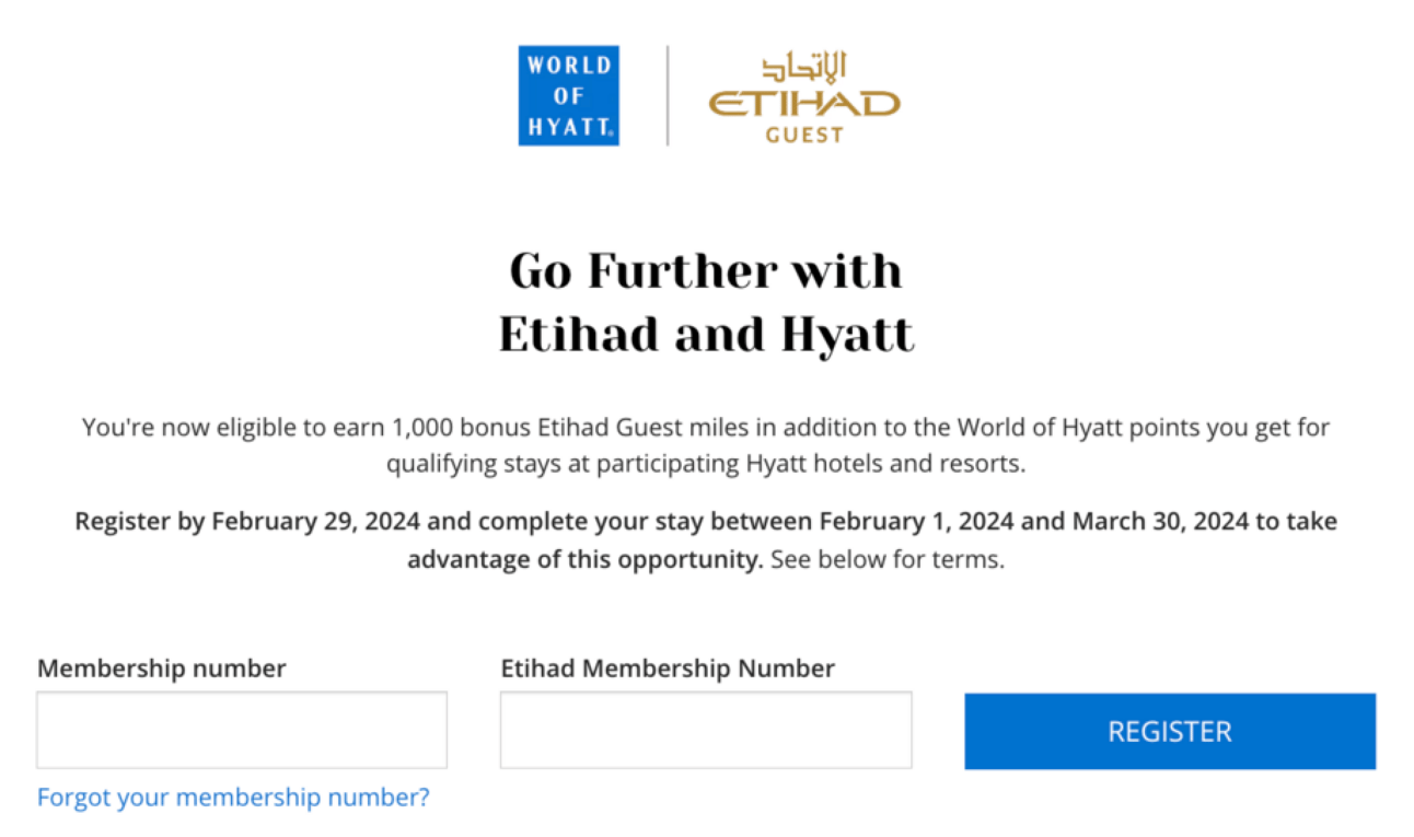 Screenshot of Etihad and Hyatt promo