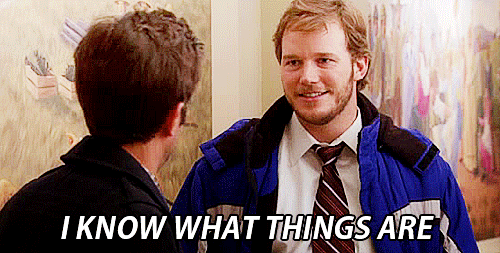 A gif of chris Pratt "knowing what things are"