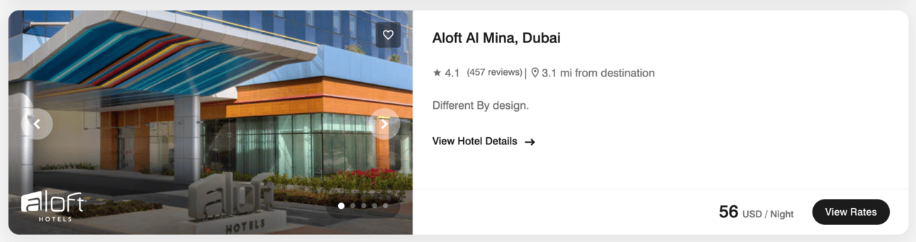 Example of a Marriott hotel in Dubai for $56 per night