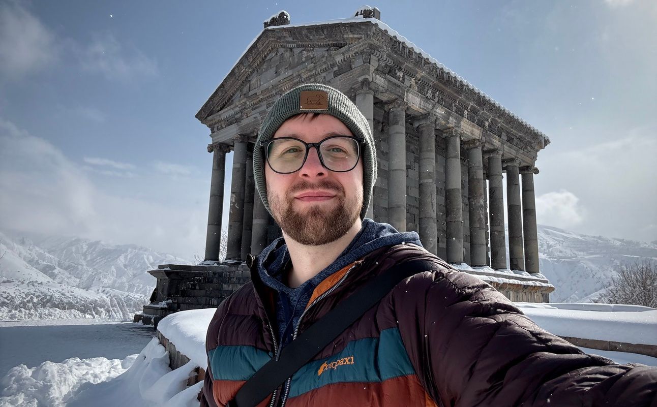 A Photo of me in front of Garni, a Pagan temple in Armenia