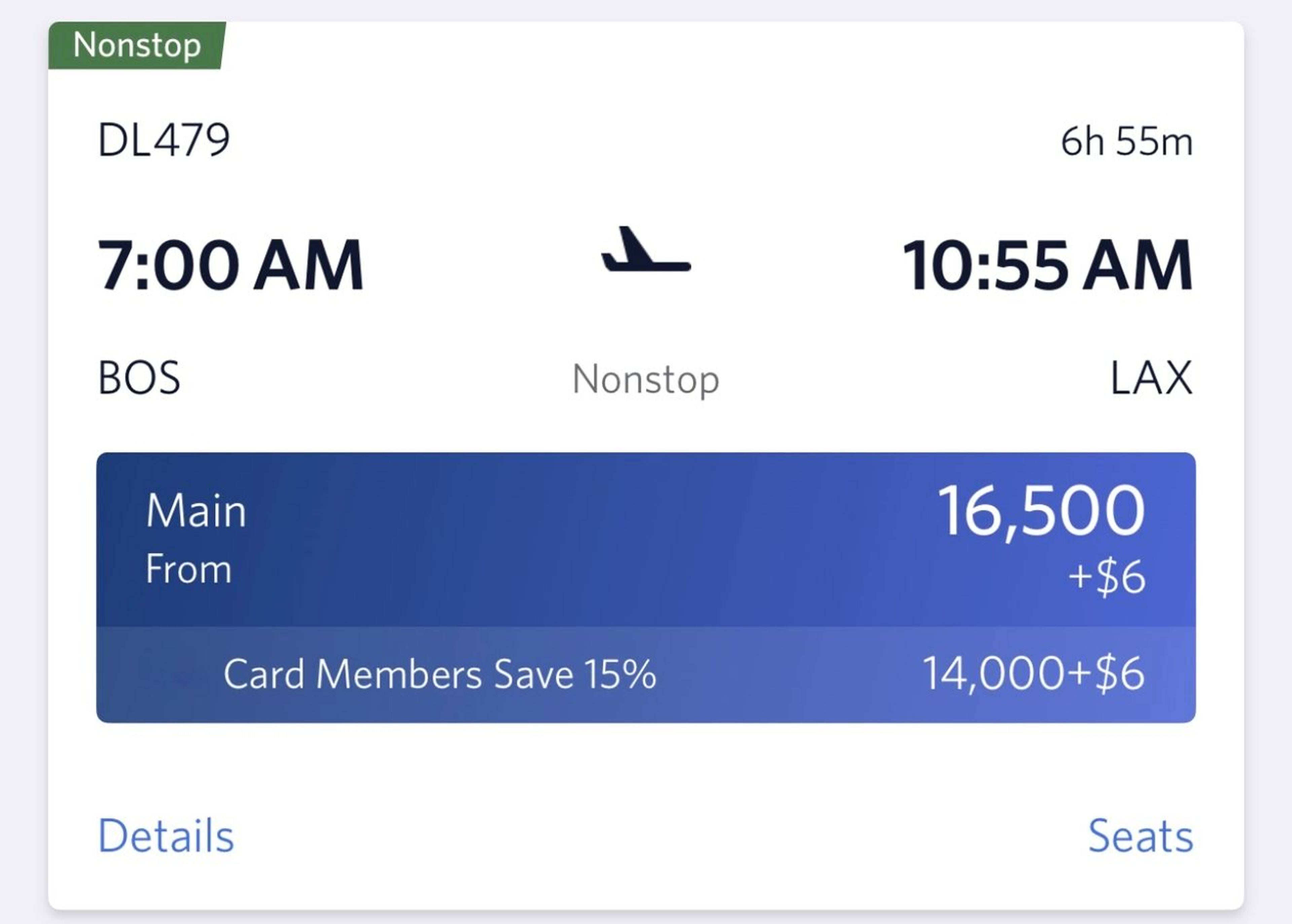 Boston to Los angeles for 16,500 SkyMiles when booking direct with Delta