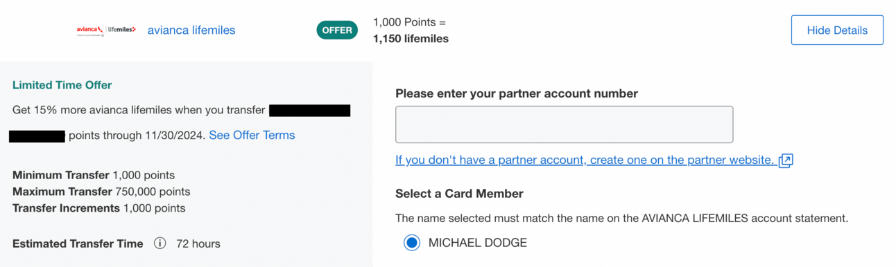 15% transfer bonus to Avianca LifeMiles