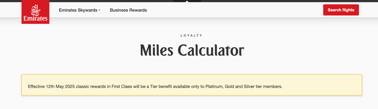 Emirates miles calculator tool