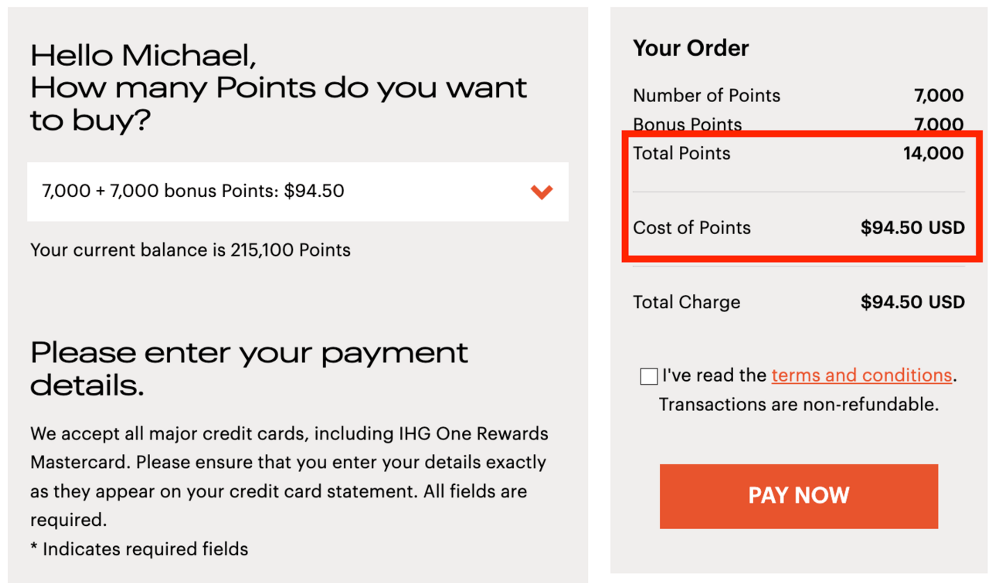 Buying 14,000 IHG Points for $95