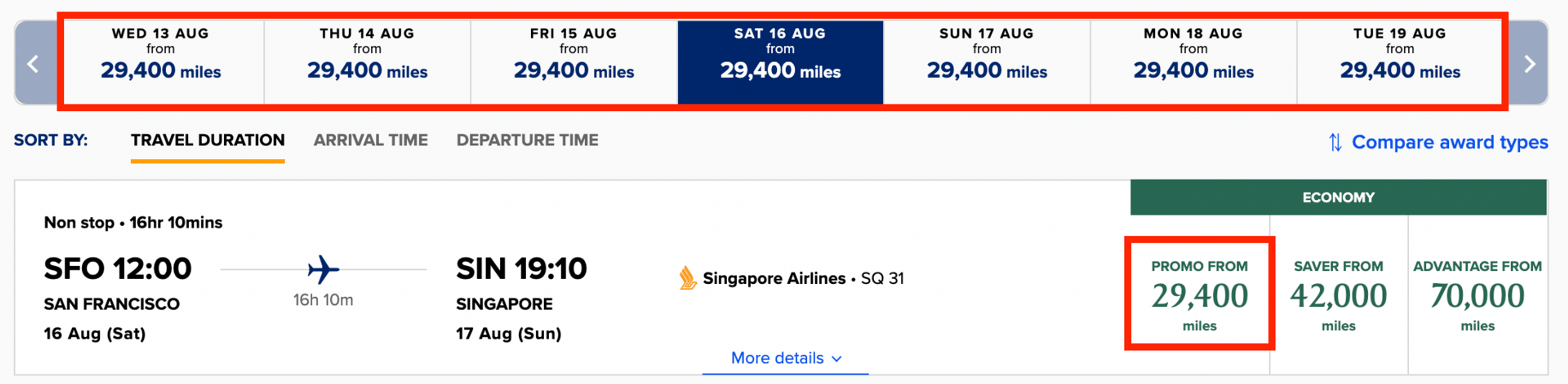 San Francisco to Singapore for 29,000 miles in economy