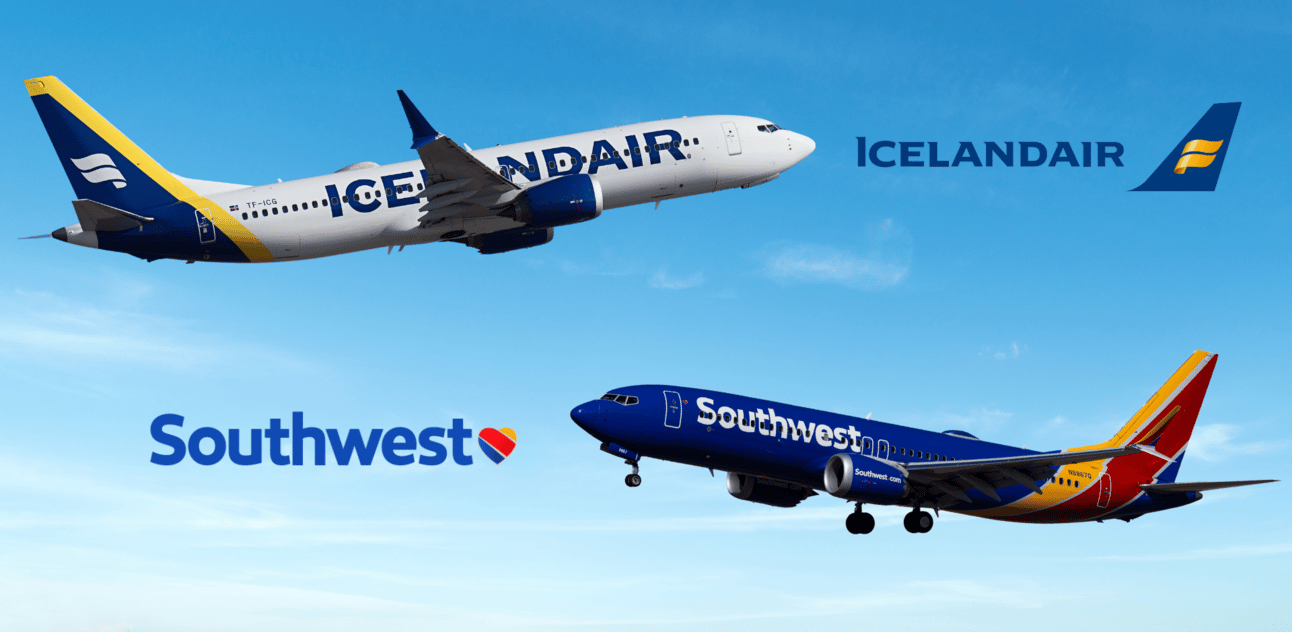 A graphic with the logos of IcelandAir and Southwest