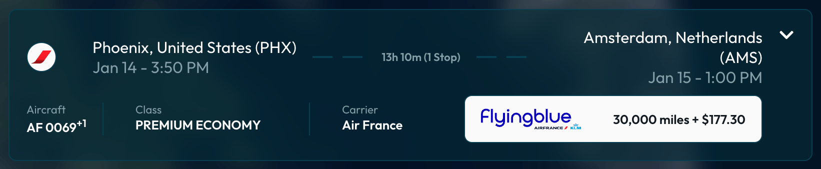 Phoenix to Amsterdam for 30,000 miles in Premium Economy