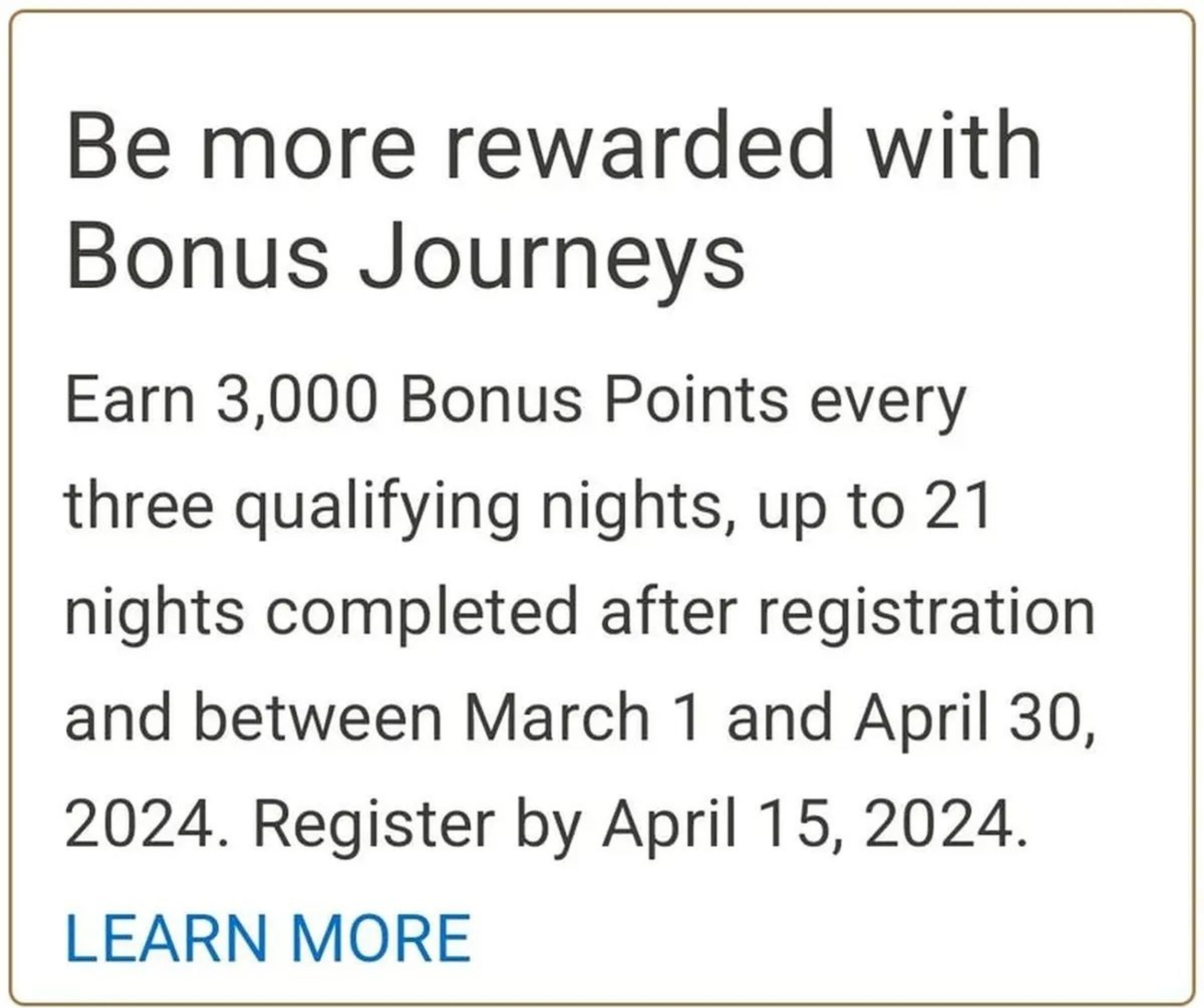 An image showing the summary of how the current Bonus Journeys promotion