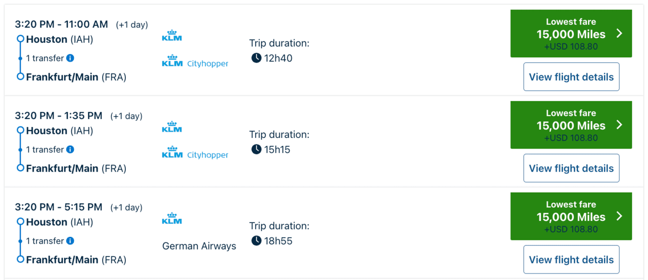 Houston to Europe for 15,000 miles