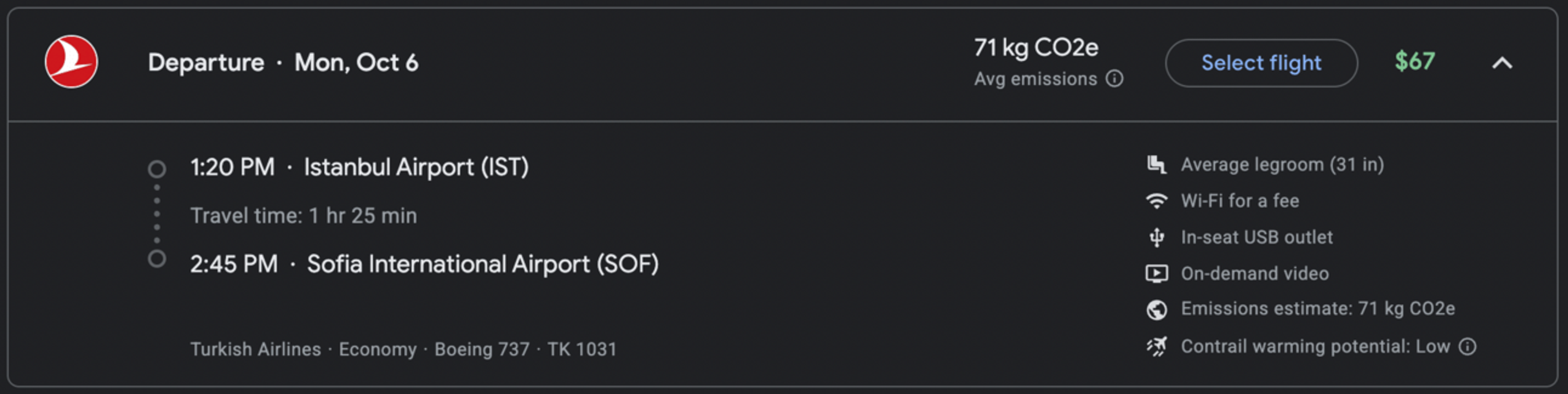 Istanbul to Sofia for $67