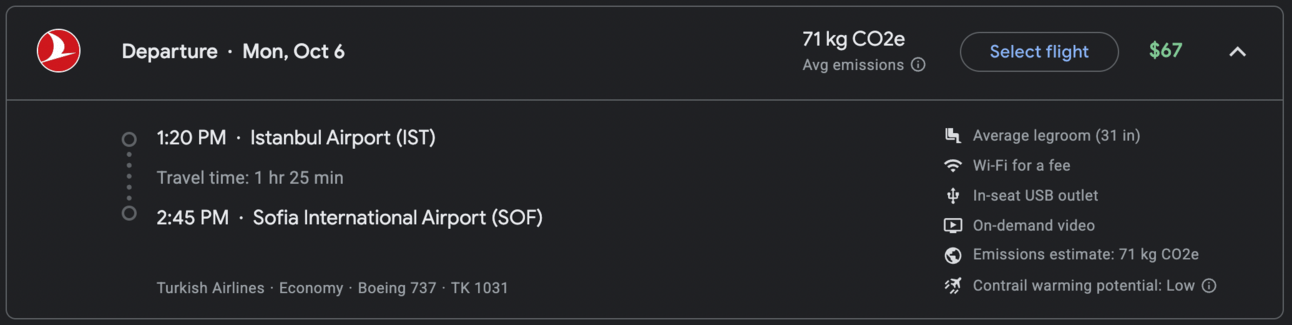 Istanbul to Sofia for $67
