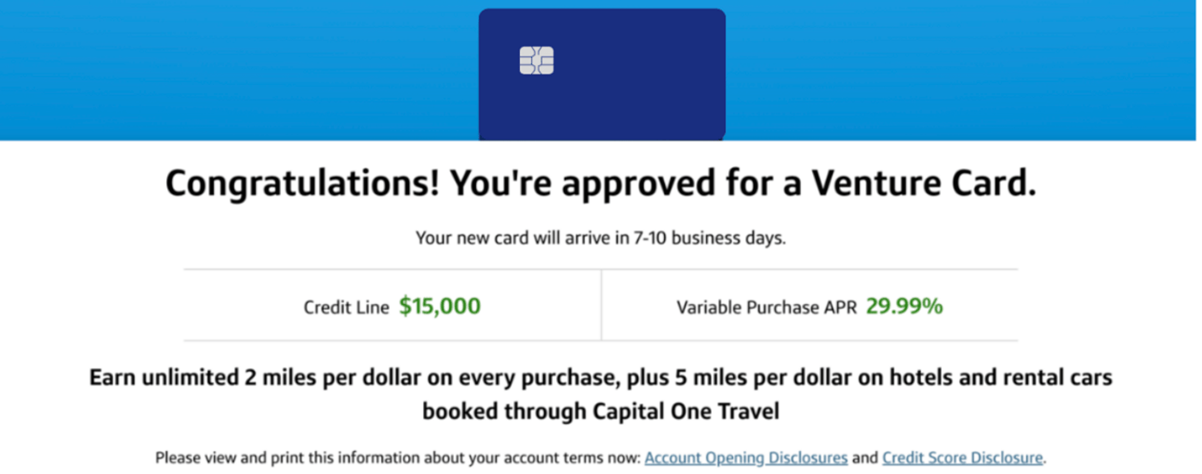 My approval for the Venture Card