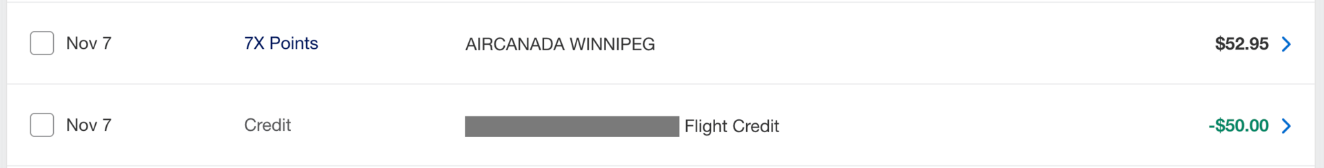 Example of using the $50 airline credit