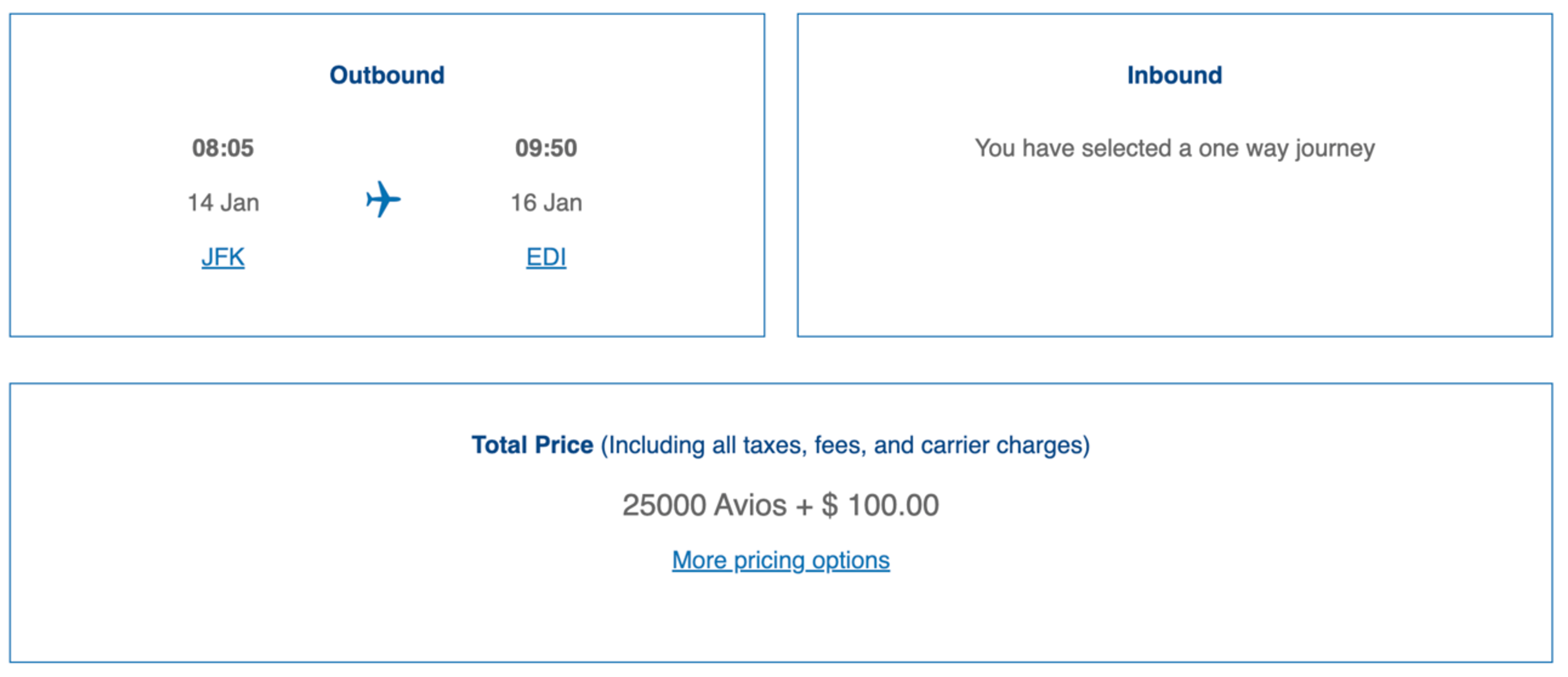 New York to Edinburgh with a stopover in London for 25,000 Avios and $100 in taxes and fees
