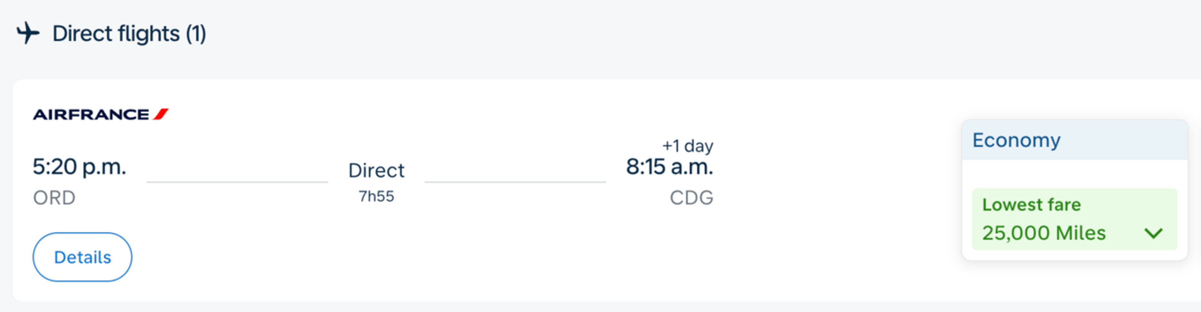 Chicago to Paris for 25,000 miles in Economy