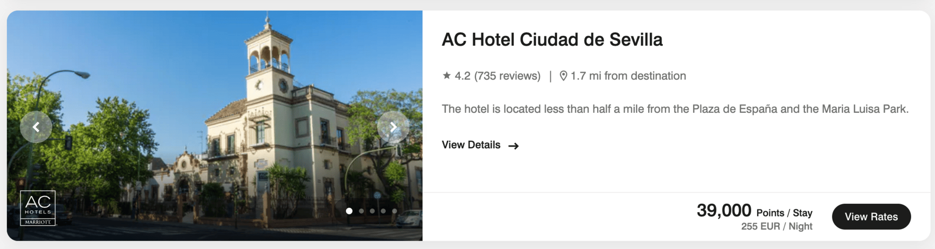 Marriott hotel in Seville for 39,000 points per night