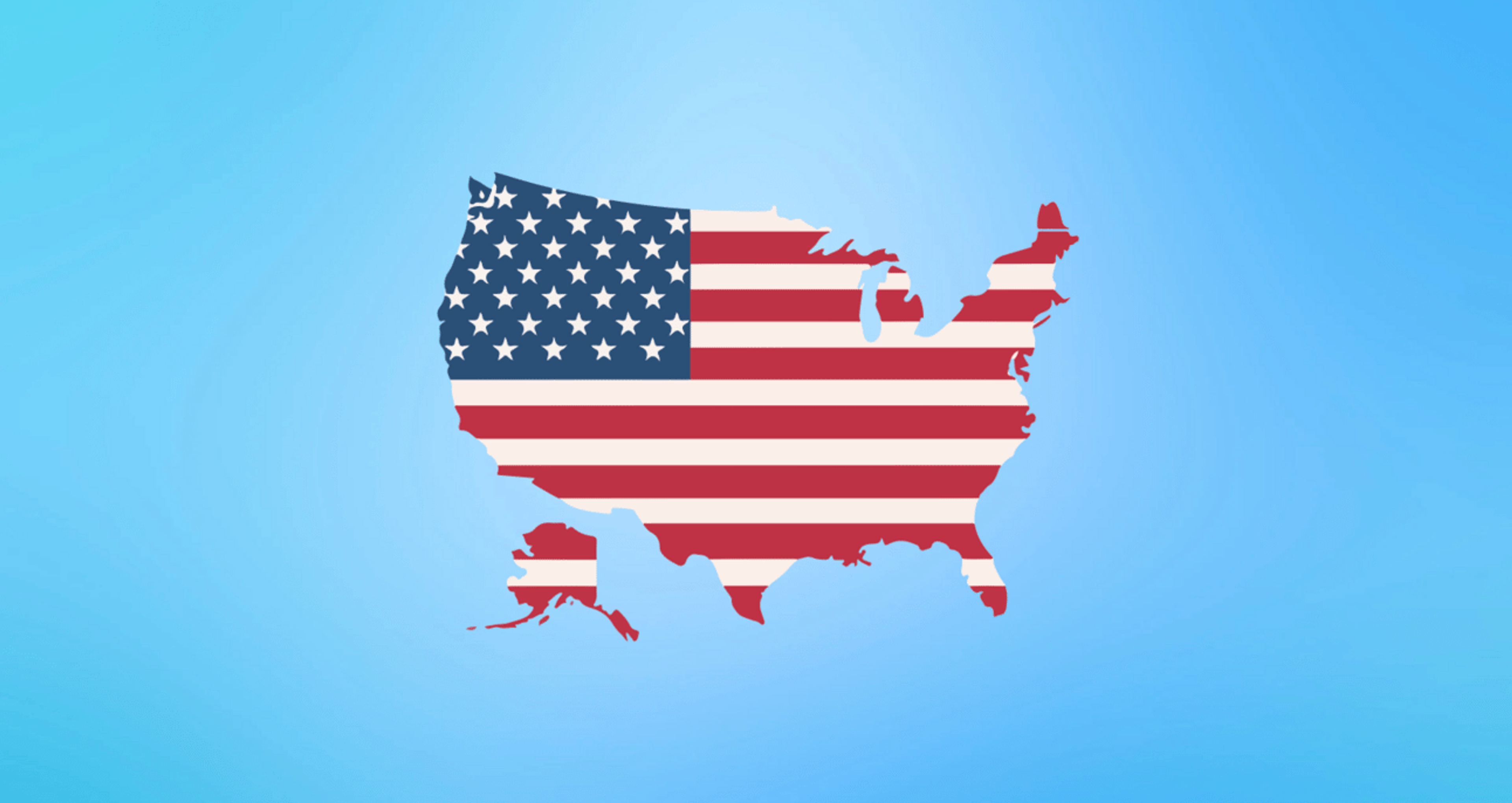 A map of th U.S. with the pattern of the American flag