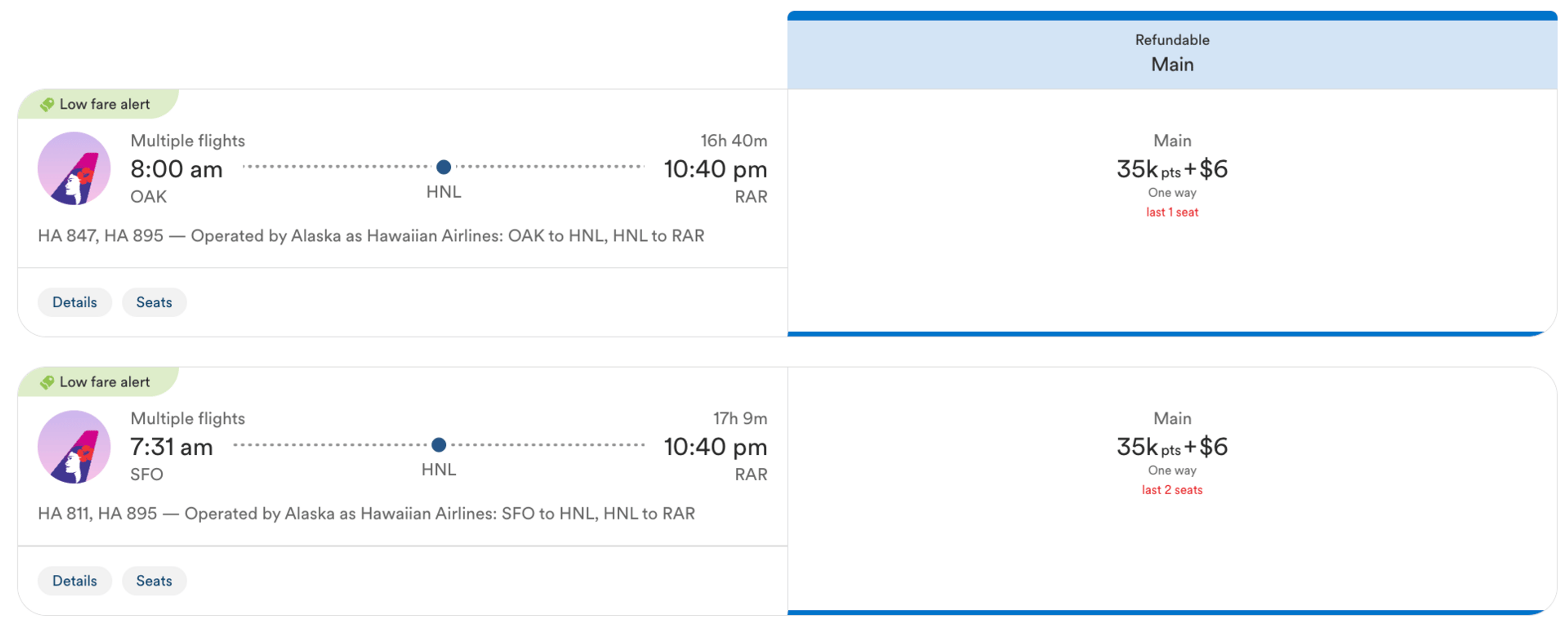 SFO-RAR for 35k points in economy