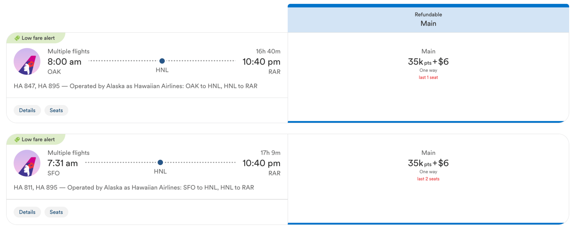 SFO-RAR for 35k points in economy
