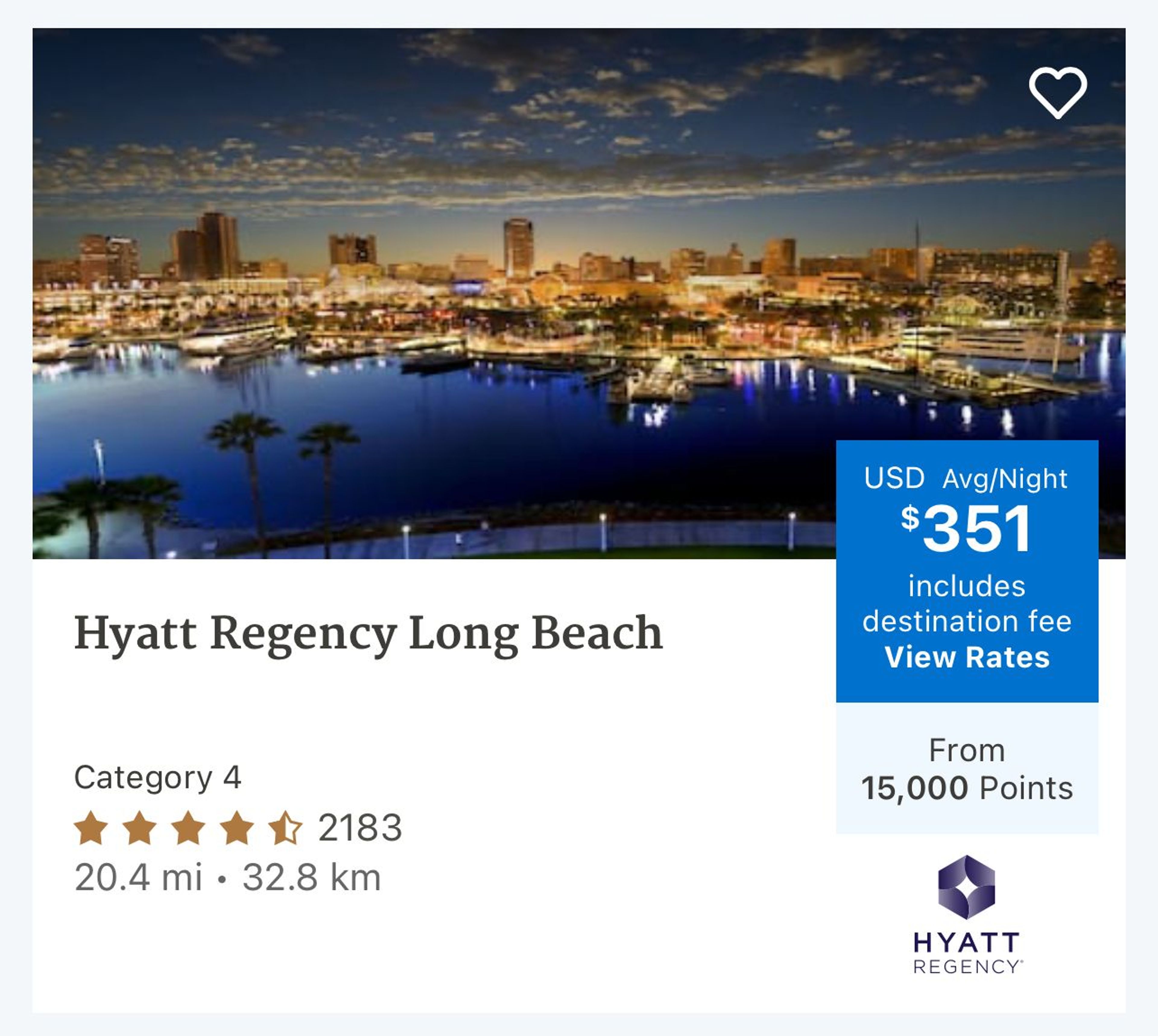 Screenshot of sample booking at Hyatt Regency Long Beach
