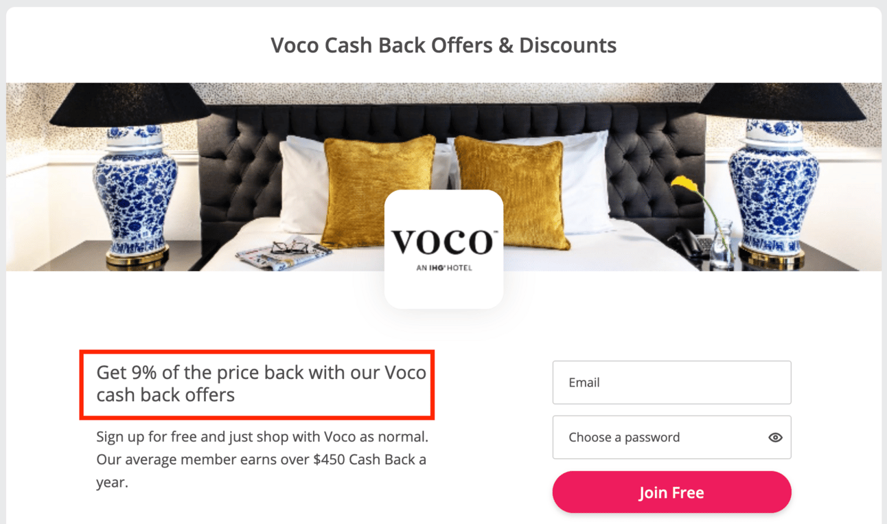 Topcashback is offering 9% back on Voco hotel stays