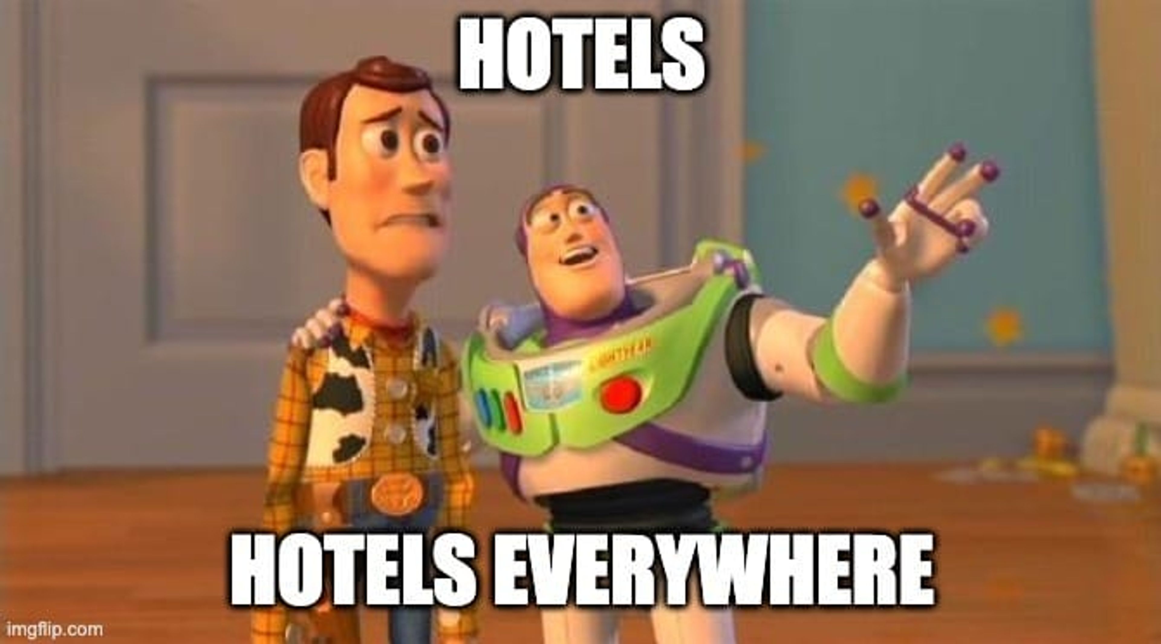 A meme from Toy Story about how many hotels there are in Beijing
