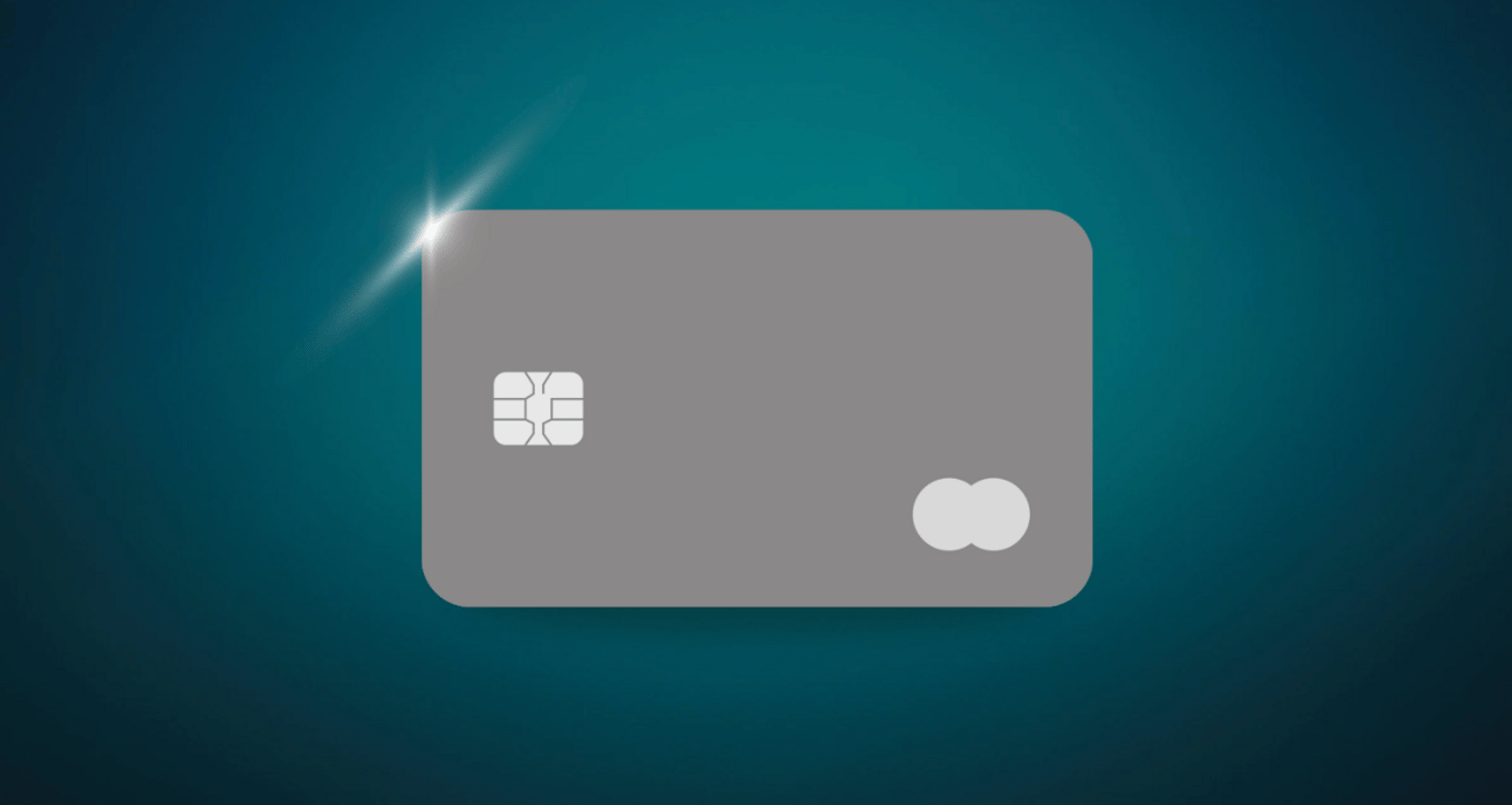 A grey credit card with a dark teal background