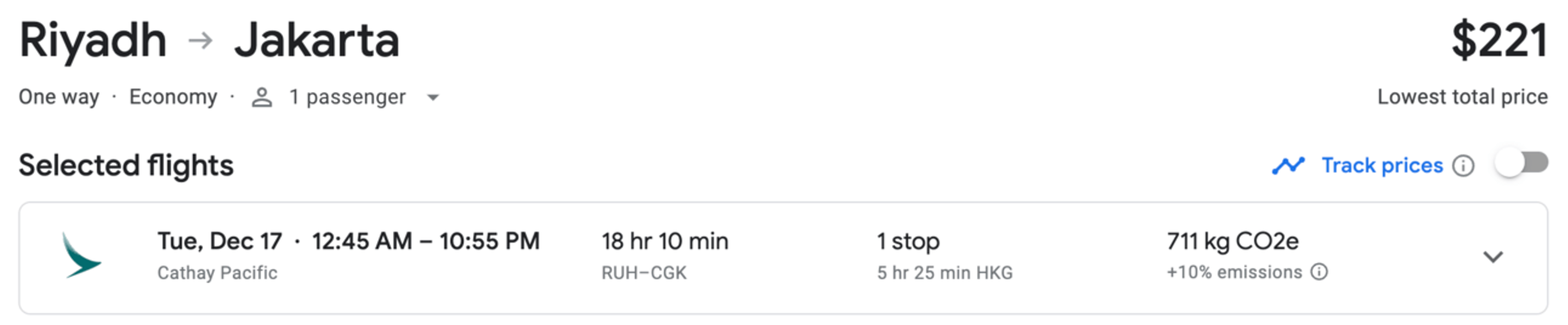 Riyadh to Jakarta for $221