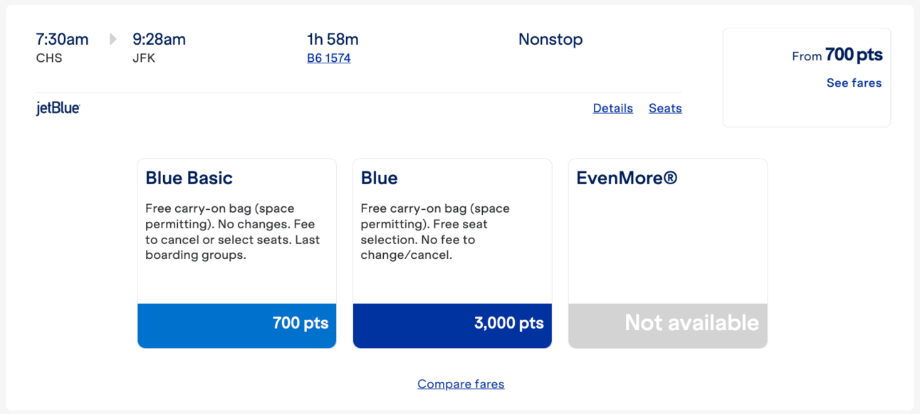 Jetblue 700 point redemption