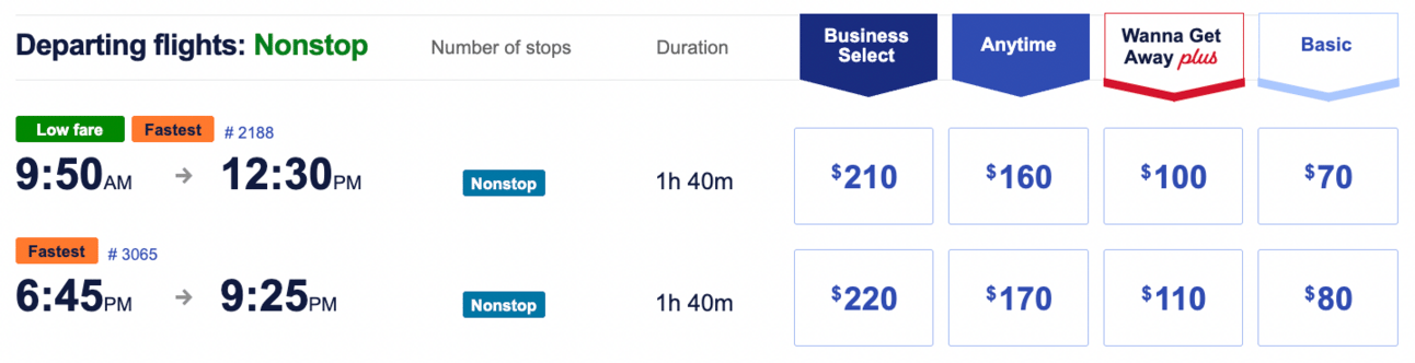 BNA to DTW on Southwest for $100 each way