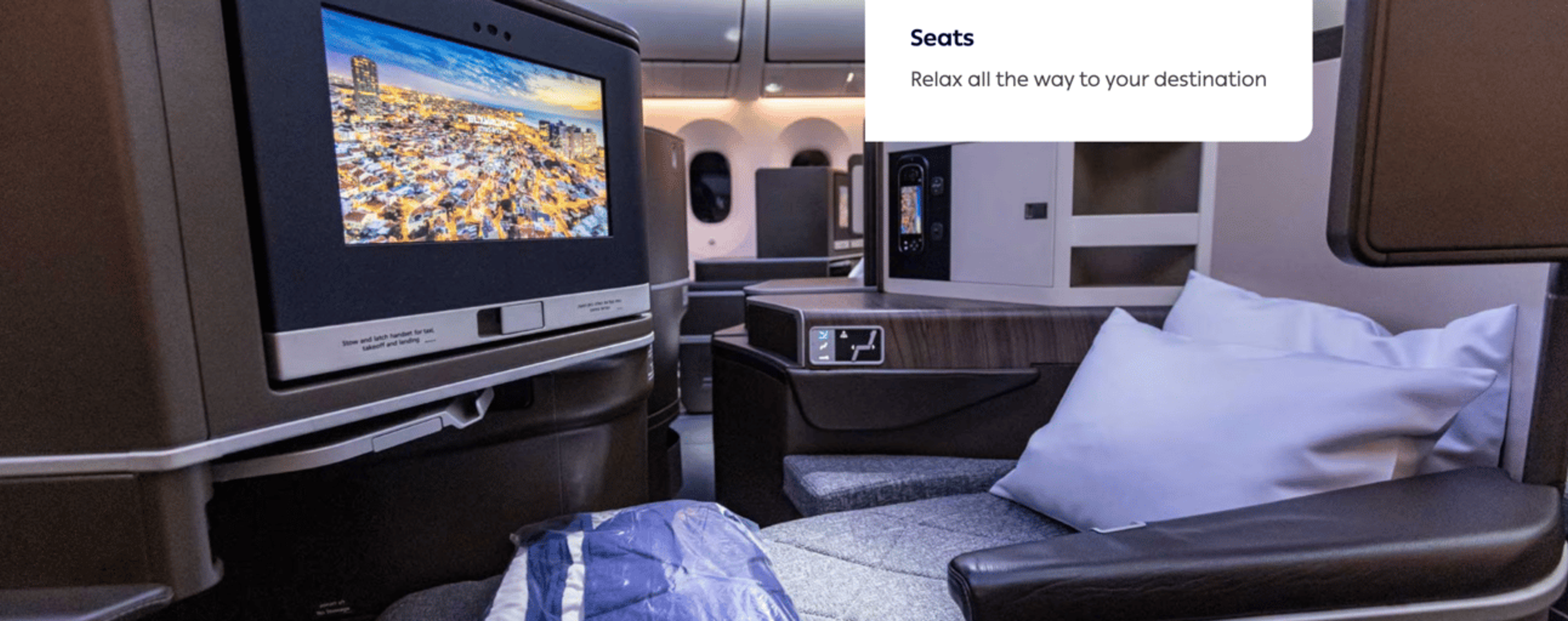 A photo of El Al's business-class seat