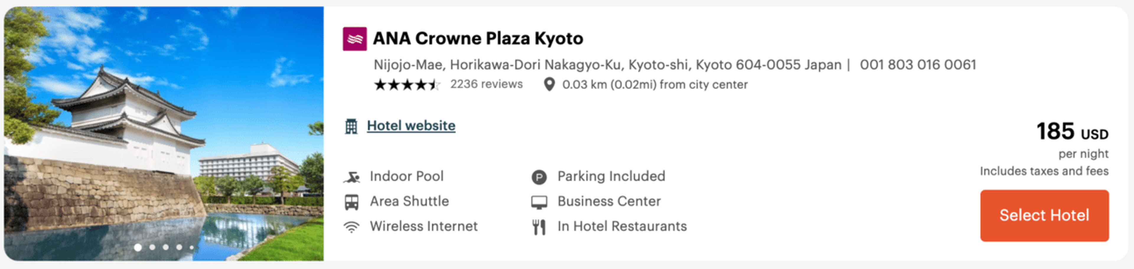 Crowne Plaza Kyoto for $185 per night