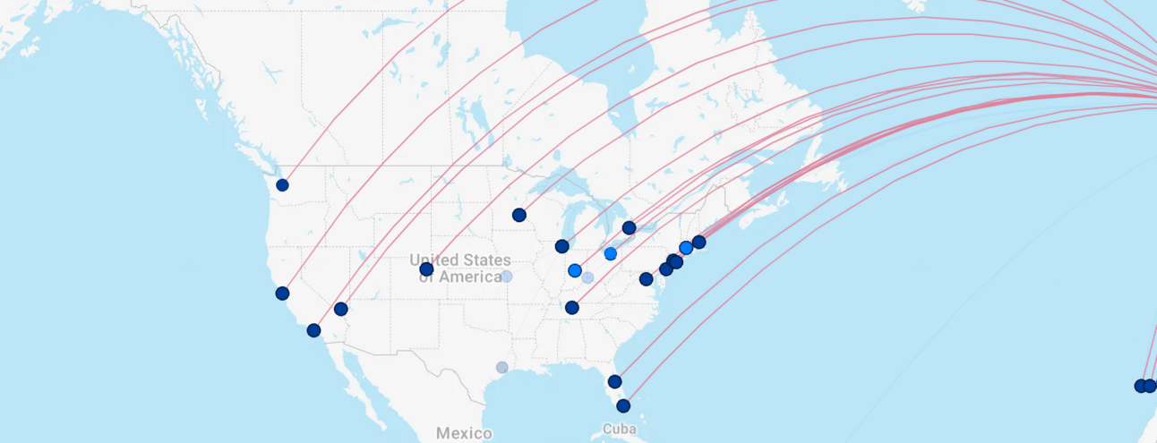 Map of U.S. cities served by Aer Lingus
