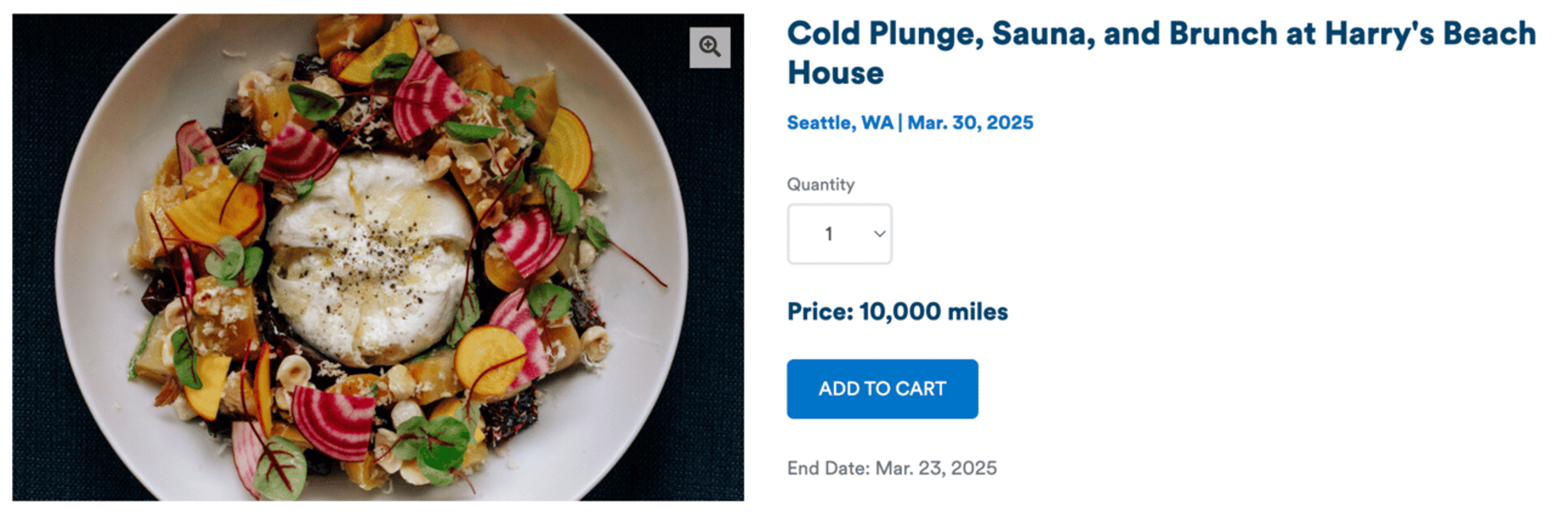 Example of a sauna/brunch experience bookable for 10,000 Alaska miles
