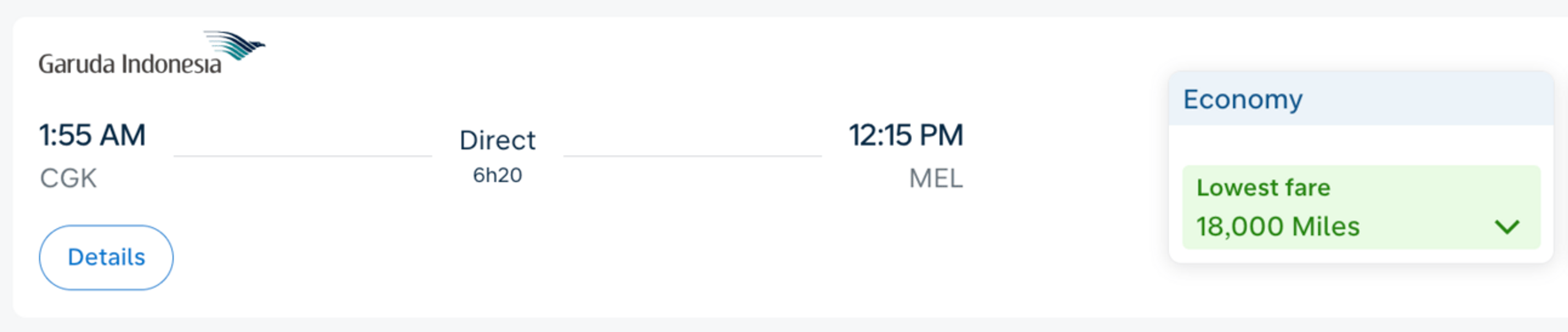 CGK-MEL for 18,000 FB miles