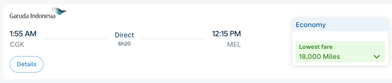 CGK-MEL for 18,000 FB miles