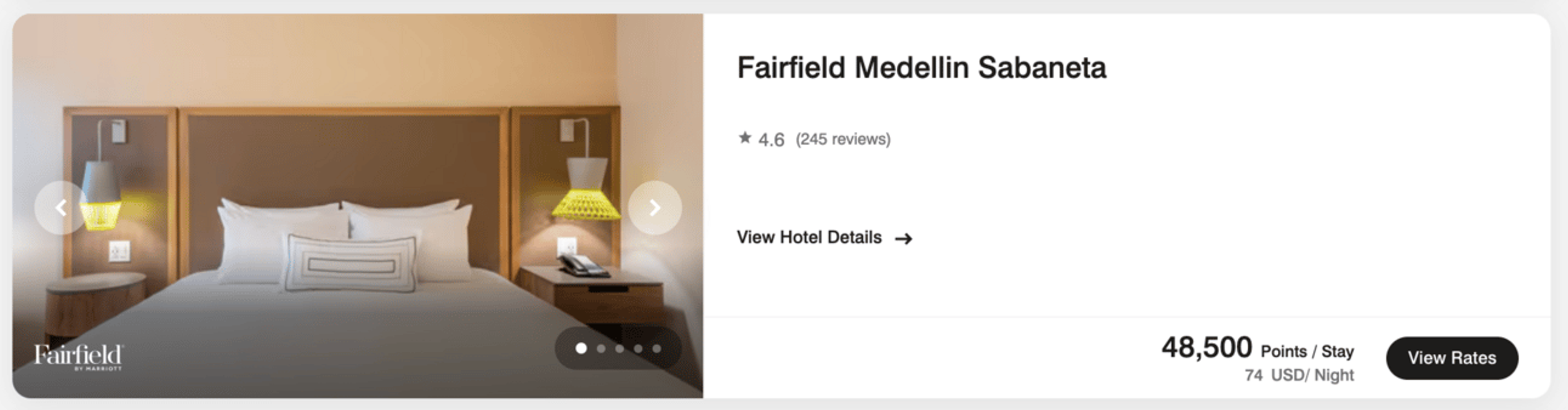 An example of a hotel in Medellin, Colombia for 48,000 points for a 5-night stay