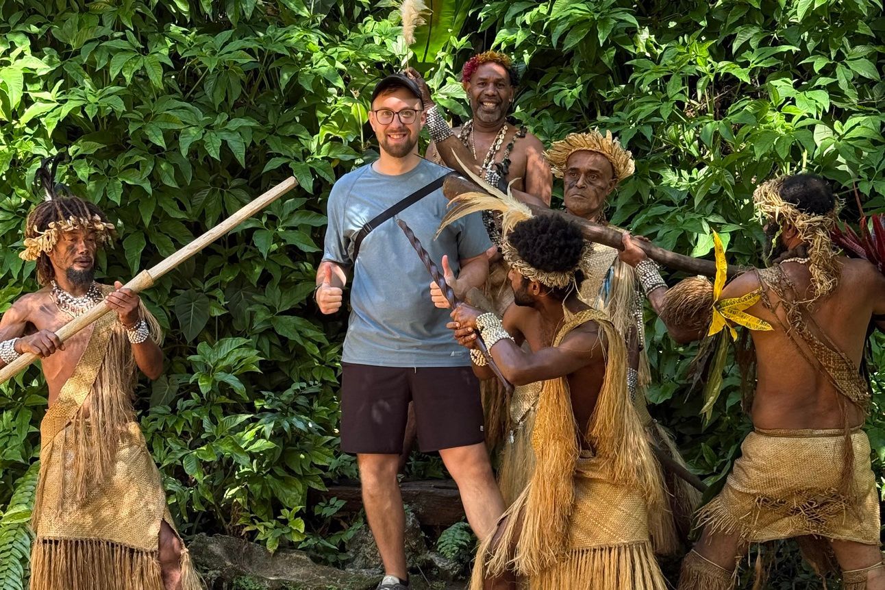 Mike getting fake attacked by the Ekasup tribe