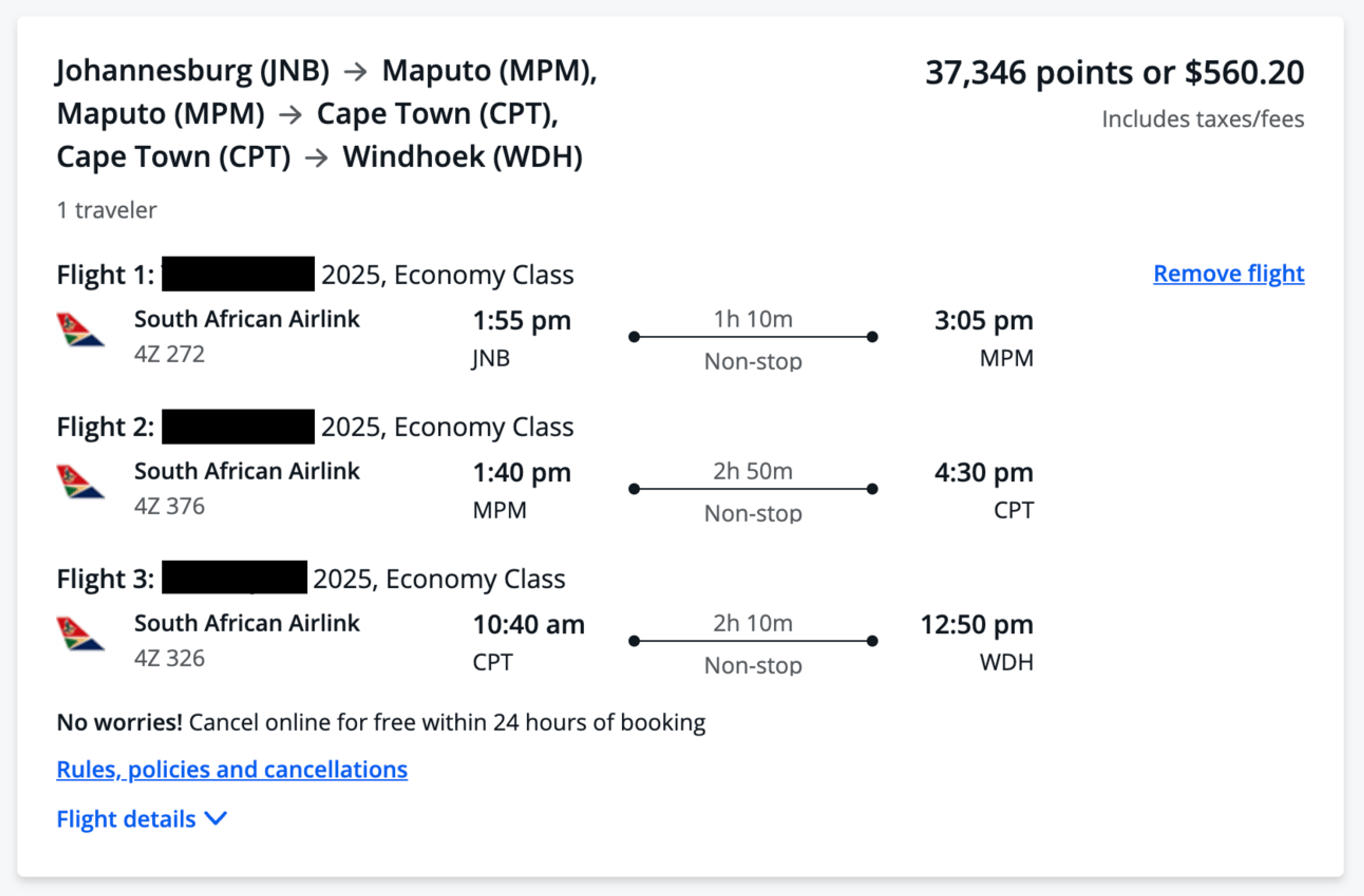 Example of weird flights bookable through the Chase Travel portal