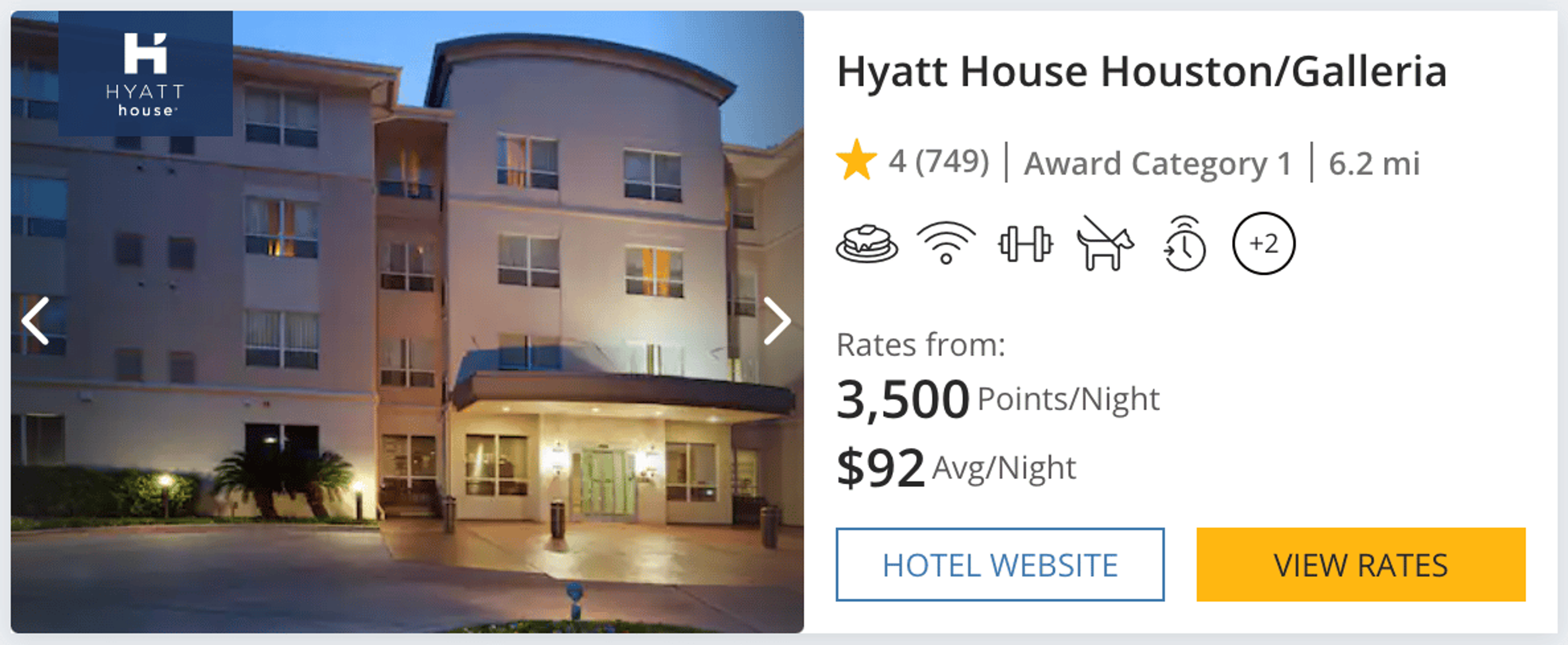 Sample Hyatt booking in Houston