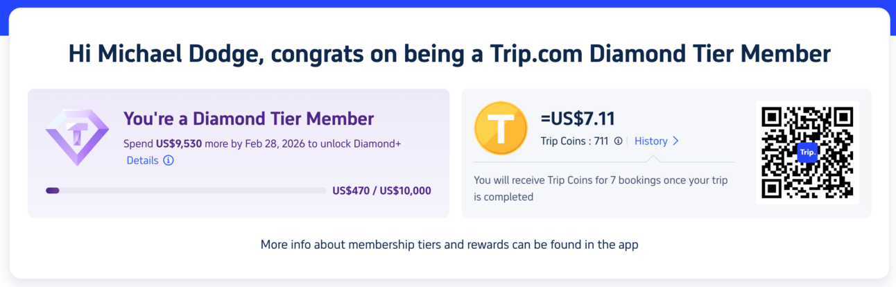 My current Trip.com elite status