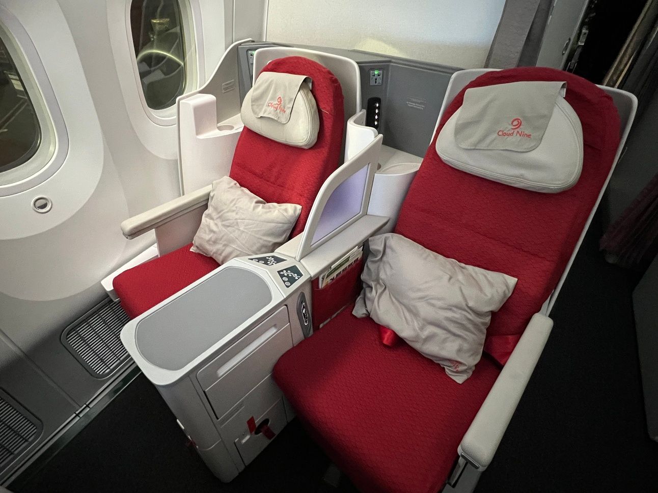 A photo of my business-class seat on Ethiopian