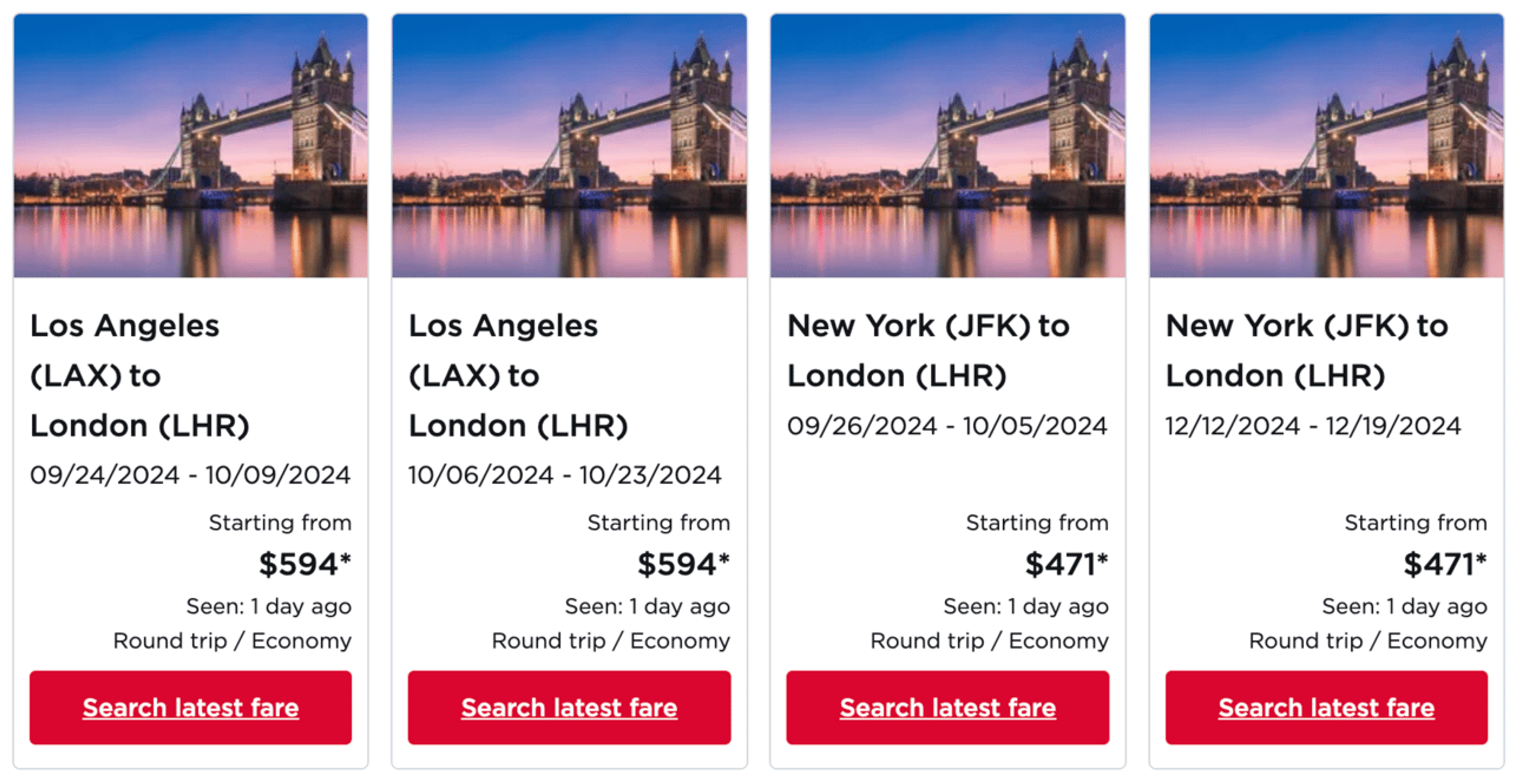 Example of cash flights from the U.S. to London