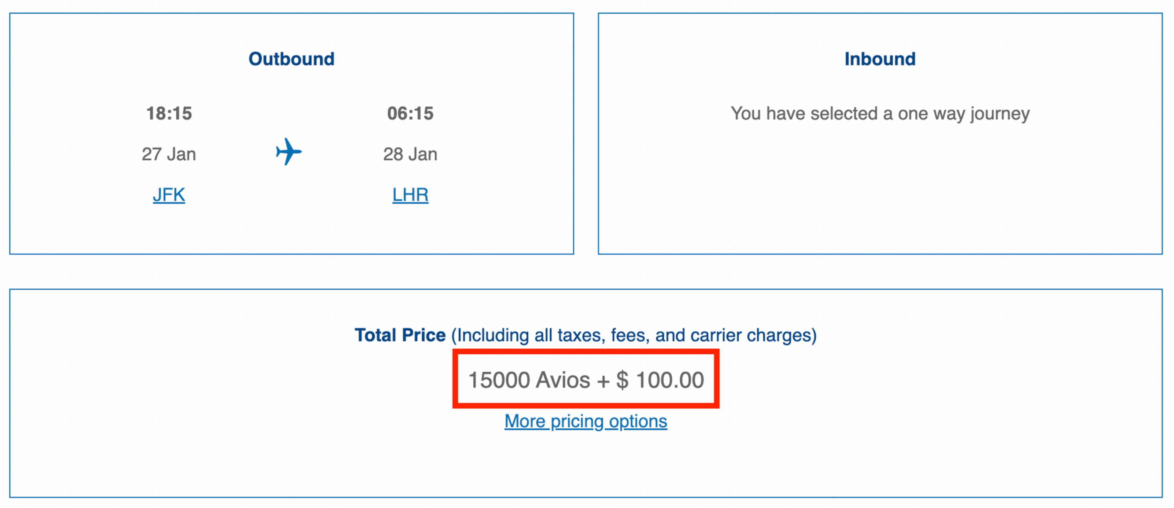 New York to London for 15,000 Avios